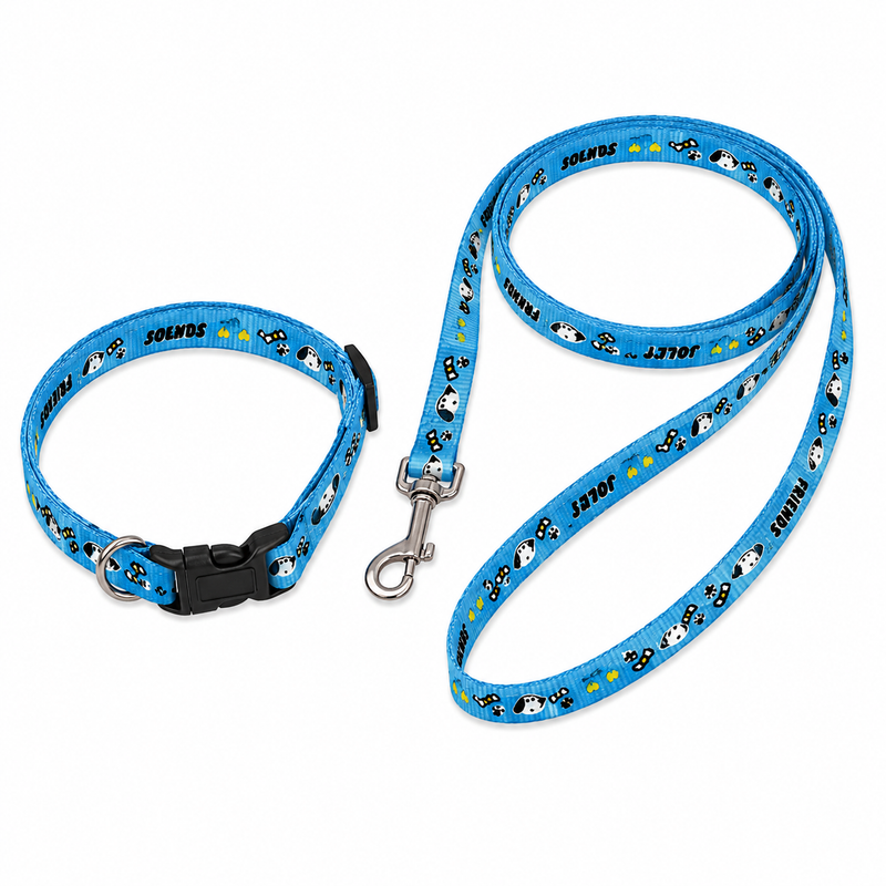Furry Friend Printed Leash & Adjustable Collar Set for Puppies & Extra Small Dogs | Soft Nylon Walking Set (0.5 Inch Width)