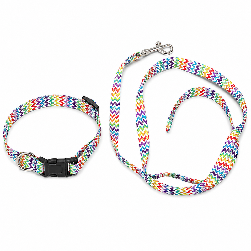 Furry Friend Printed Leash & Adjustable Collar Set for Puppies & Extra Small Dogs | Soft Nylon Walking Set (0.5 Inch Width)