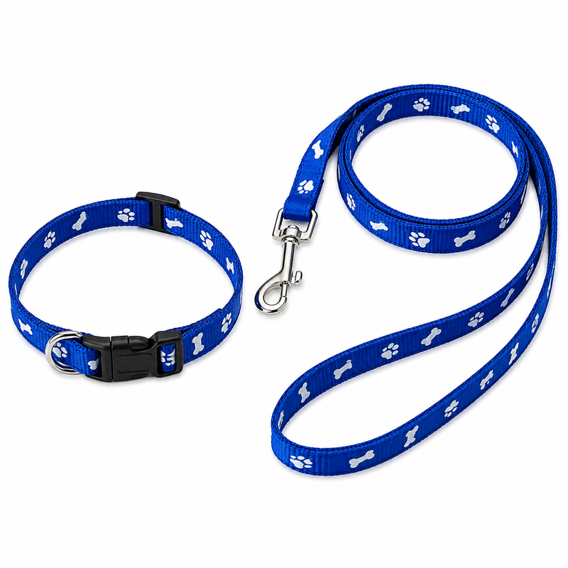 Furry Friend Printed Leash & Adjustable Collar Set for Puppies & Extra Small Dogs | Soft Nylon Walking Set (0.5 Inch Width)