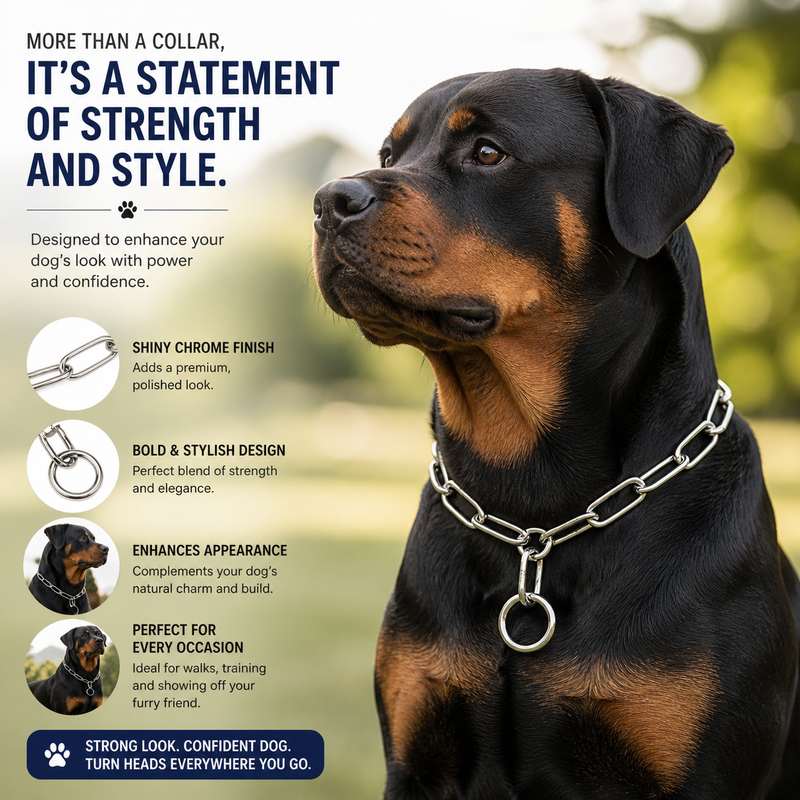 Furry Friend Chrome Plated Long Link Choke Chain 22 inch for Dogs | Training Slip Chain | Strong Steel