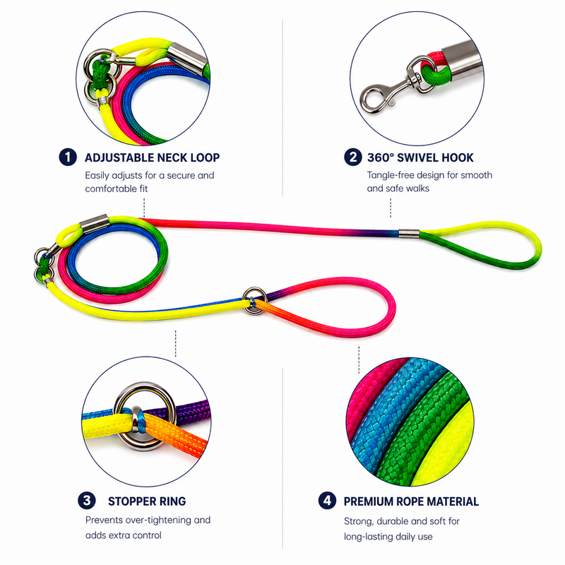 Furry Friend Adjustable Nylon Rainbow Rope Dog Leash