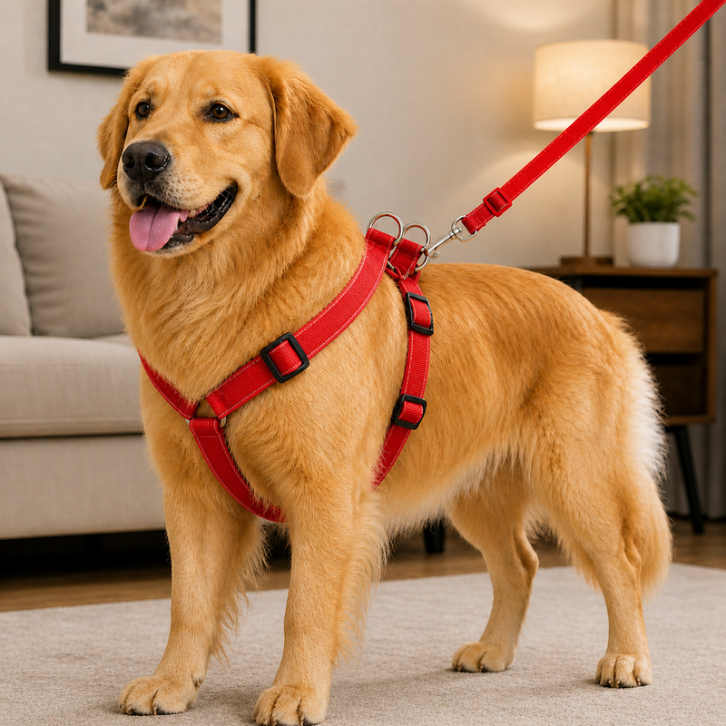Red Dog Harness with Leash Set – Adjustable Nylon Harness | Comfortable, Secure & Easy Control