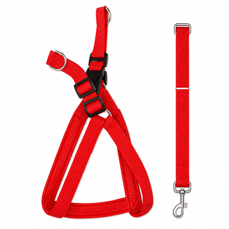 Red Dog Harness with Leash Set – Adjustable Nylon Harness | Comfortable, Secure & Easy Control