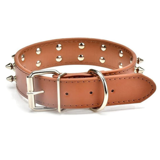 Furry Friend Leather Dog Collar Double Spike- Large
