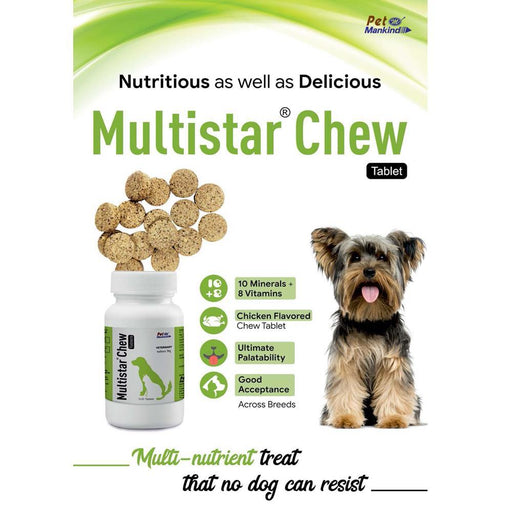 Pet Mankind Multistar Chew Tablet Multivitamin & Mineral Supplement for Dogs & Cats- 30 Tab