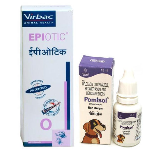 Virbac Epiotic Dog Ear Cleanser 100 ml + Intas Pomisol Ear Drop 15 ml
