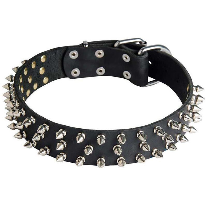 Studded brushed leather pet collar