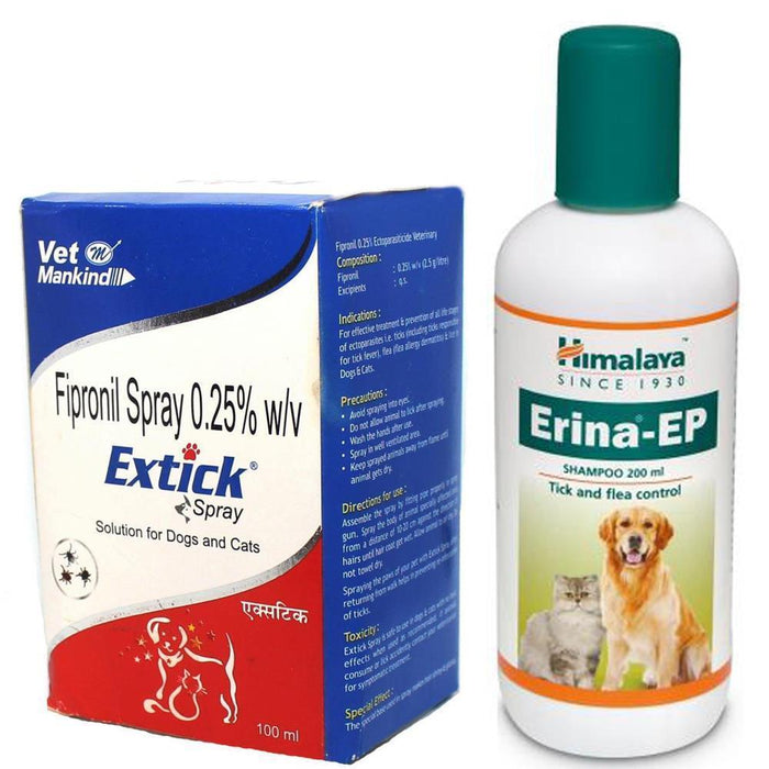 Pet Mankind Extick Anti-Tick Spray 100 ml + Himalaya Erina-EP Anti-Tick Dog Shampoo 200 ml