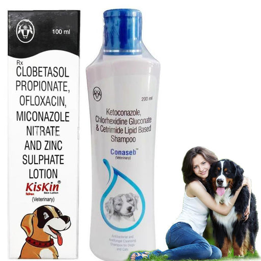 Intas Conaseb Anti Fungal Dog Shampoo 200 ml + Intas Kiskin Anti Fungal Lotion 100 ml