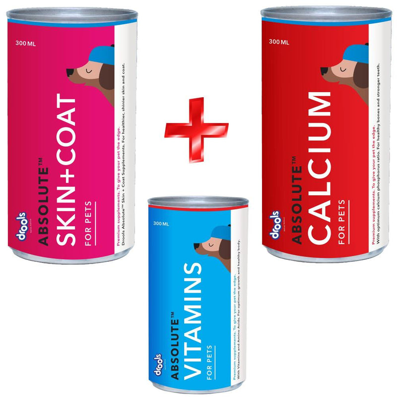 Drools Absolute Vitamin Syrup 300 ml + Skin Coat Syrup 300 ml + Calcium Syrup 300 ml Combo Pack