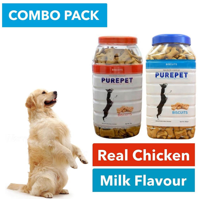 Purepet Biscuit Real Chicken Flavour 905 g + Purepet Biscuit Milk Flavour 905 g Combo Pack
