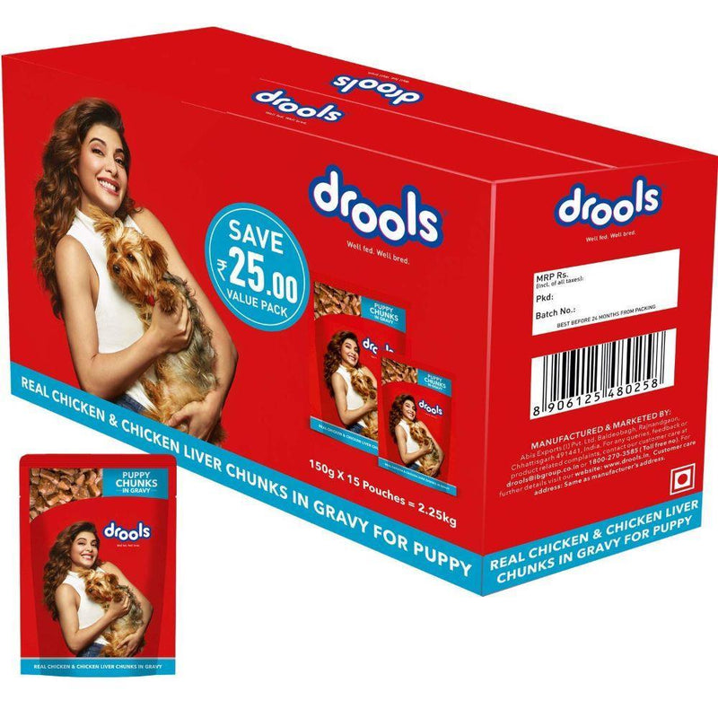 Drools Real Chicken & Chicken Liver Chunks in Gravy 150 g- Puppy